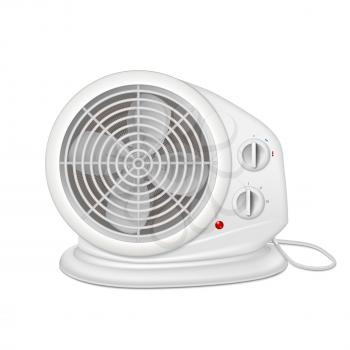 Electric heater with fan, radiator appliance for space heating. Icon of domestic heater with electric cord. 3D illustration isolated on white background.