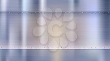 Metal surface with texture and rivets. Polished riveted metal sheets with colored blurred reflections. Background for your poster, banner, cover art and other design