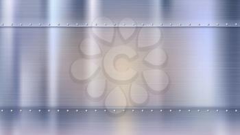 Metal background with texture and rivets, blurred reflections. Polished riveted metal sheets with place for text. Template for your poster, banner, cover art and other design