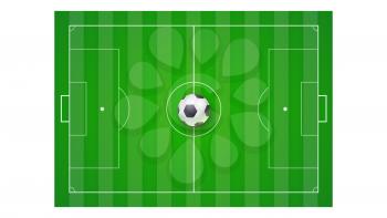 Soccer field with grass and ball, top view. Horizontal background for posters, banner with european football field with markup. 3D illustration, ready for print and design.