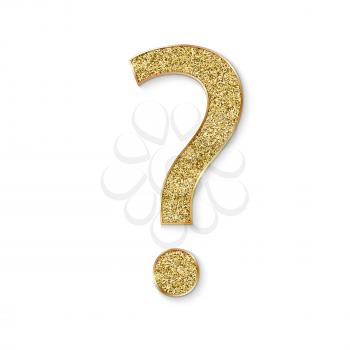 Mark of question with golden dust. FAQ button. Asking questions. Ask for help. Question mark stamp with golden glitter. Need information. Query. 3d vector illustration, EPS10.