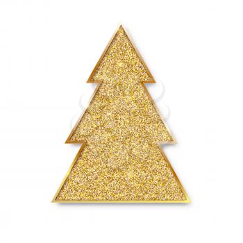 Christmas tree with glittering texture. Golden fir isolated on white background. Vector illustration, EPS10