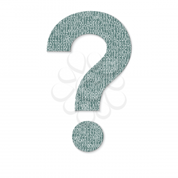 Mark of question from letters. FAQ button. Asking questions. Ask for help. Question mark stamp. Need information. Query. 3d vector illustration, EPS10