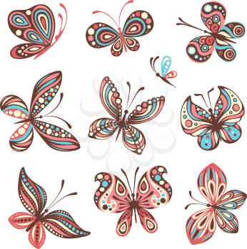 Ten butterflies isolated on white background
