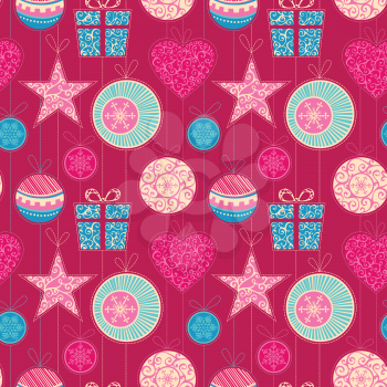 Hanging Christmas decorations. Vector illustration for your design. Christmas template.