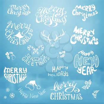 Merry Christmas and Happy New Year lettering. Various decorative elements.