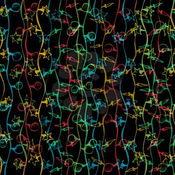 Colourful Christmas lights on black background.