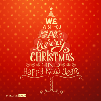 Merry Christmas hand-written lettering on bright red background.
