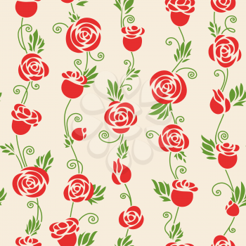 Red roses on light background. Seamless pattern can be used for wallpapers, web page backgrounds or wrapping papers. EPS 8..