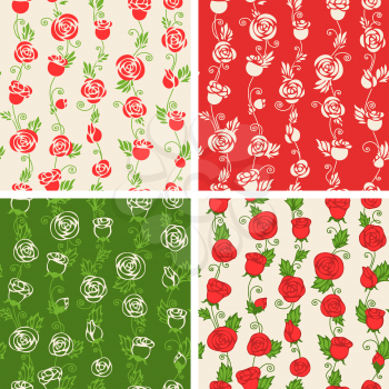 Four patterns of roses. Seamless pattern can be used for wallpapers, web page backgrounds or wrapping papers. EPS 8..