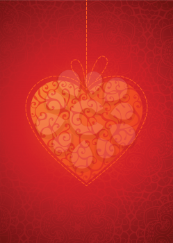 Hanging vintage heart. Vector illustration for your Valentine's design. Ornate template. EPS 8.