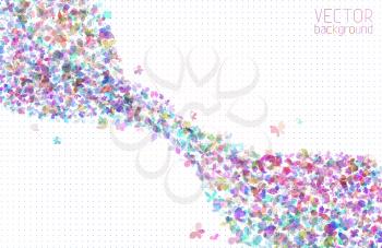 Abstract wave of various butterflies silhouettes on white background. There is place for your text.