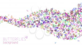 Abstract wave of various butterflies silhouettes on white background. There is place for your text.