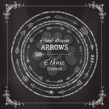Hand-drawn arrows on chalkboard background. There is place for your text in the center.