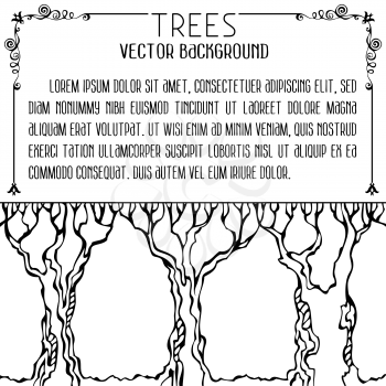 Ornate trees on white background. There is place for your text on the top of the page.