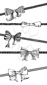 Black bows and ribbons isolated on white background. Vector illustration for your festive design.