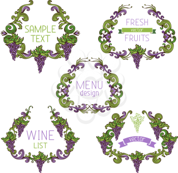 Decorative elements with text isolated on white background. Retro design. Menu or wine list templates.