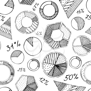 Sketch round, hexagon and triangle diagrams on white background.