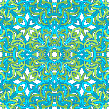 Blue and green twisted lines on white background.
