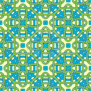 Blue and green twisted lines on yellow background.