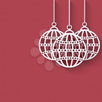 Christmas balls on red background - vector illustration. eps 10