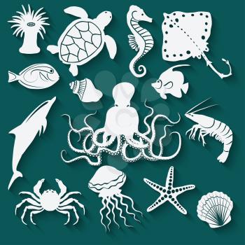 sea animals and fish icons - vector illustration. eps 10