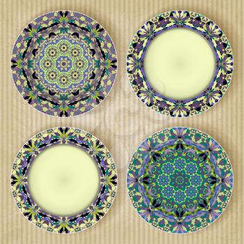 Plates with kaleidoscope pattern set retro background - vector illustration. eps 10