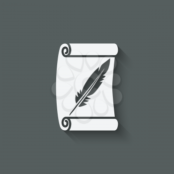 scroll and feather writing symbol - vector illustration. eps 10