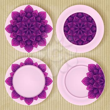 Plates with floral pattern set on retro background - vector illustration. eps 10