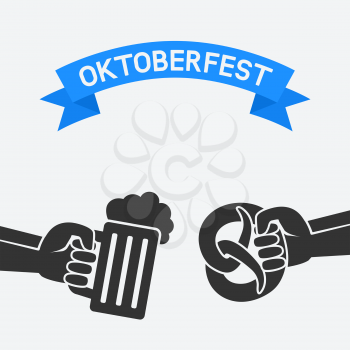 Oktoberfest concept. Hand with beer mug and pretzel. vector illustration - eps 8