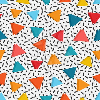 bright colored triangles in white background with black lines and dots. seamless pattern. vector illustration - eps 8
