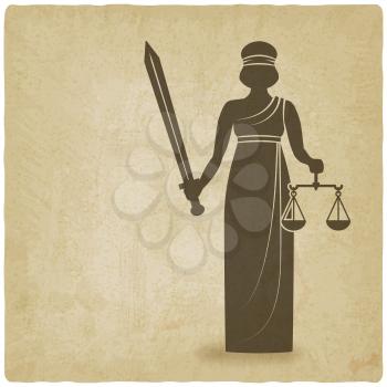 Themis with sword and scales old background. vector illustration - eps 10