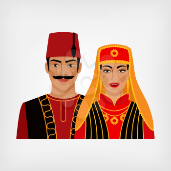 Turkish man and woman in national suit. vector illustration - eps 8