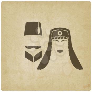 Turkish man and woman old background. vector illustration - eps 10