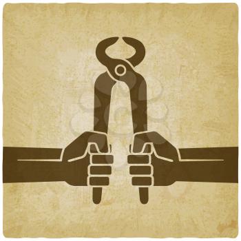 worker hands with pincers old background. vector illustration - eps 10
