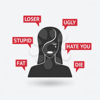 cyberbullying concept. cyberbullying concept. victim upset girl receiving threats online. vector illustration - eps 10