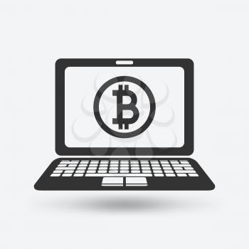 bitcoin symbol on laptop screen. vector illustration - eps 10