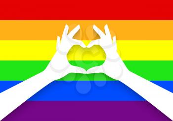 hands in heart shape on LGBT flag background. vector illustration - eps 10