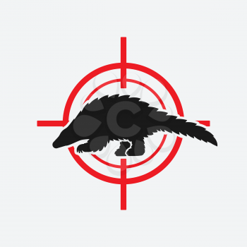 Pangolin black silhouette on red target. Vector illustration