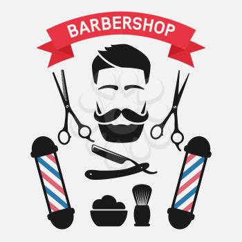 Male face with barbershop tools. vector illustration - eps 10