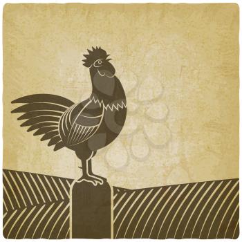 Rooster crowed in farm fields vintage background. vector illustration - eps 10