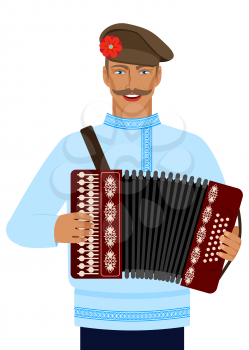 man in Russian national costume with accordion. vector illustration - eps 10