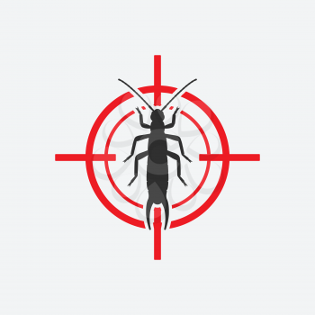 Earwig icon red target. Insect pest control sign. Vector illustration