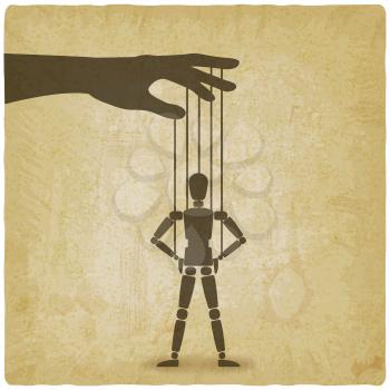 puppet standing with hands on hips vintage background. vector illustration - eps 10