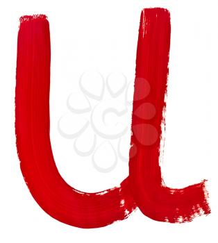 letter u hand painted by red brush on white background