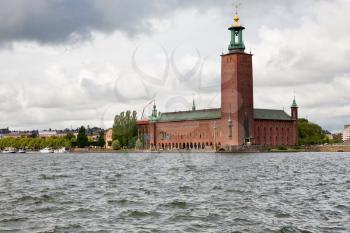  view on Stockholm City Hall, Sweden in overcast day