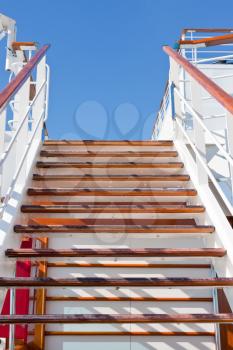 wooden steps and blue sky on cruise liner