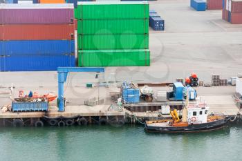 boat and freight containers in cargo port , Copenhagen