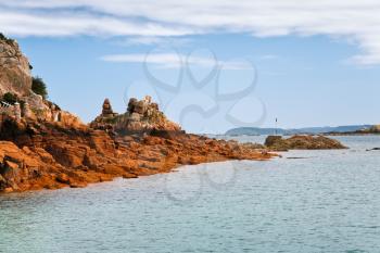 red granite coastline of breton island Ile de Brehat in France