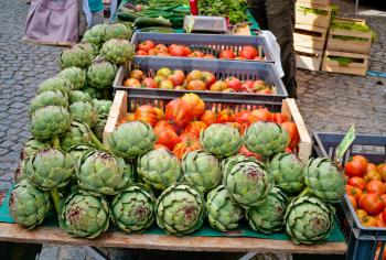 street vegetable market in summer day